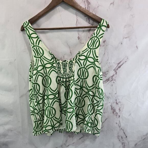Anthropologie Top Womens Small Green White Tank Smocked Tie Knot Maeve Verena - Picture 5 of 11